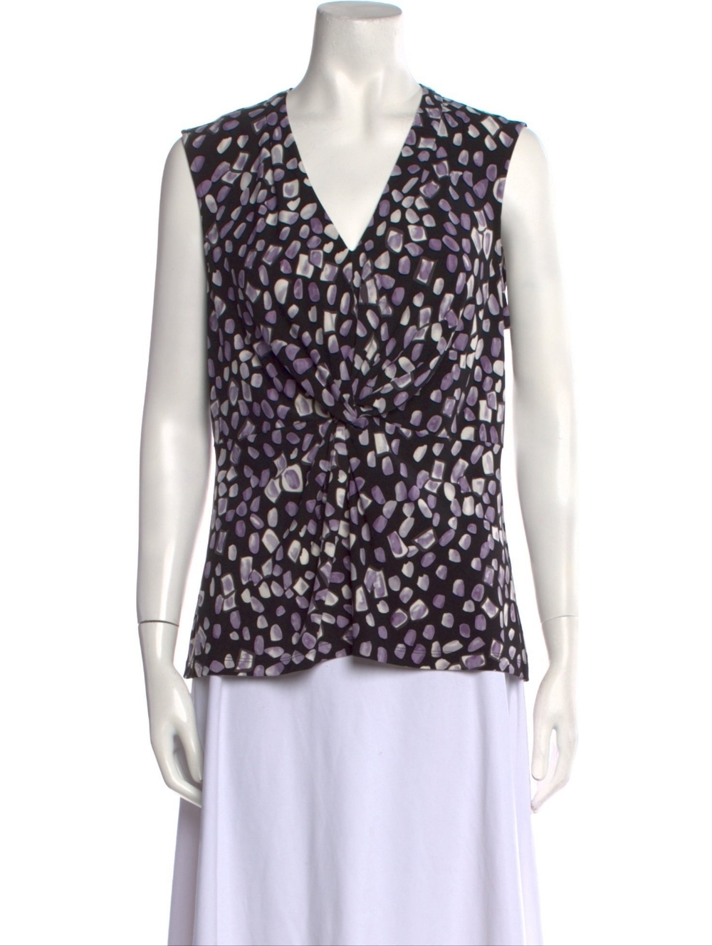 Donna Karan Printed V Neck Blouse Size XL